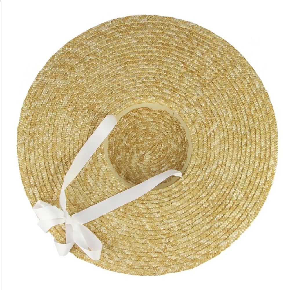 Derby flat boater tilt wide Brim Straw Ribbon hat - Picture 2 of 11